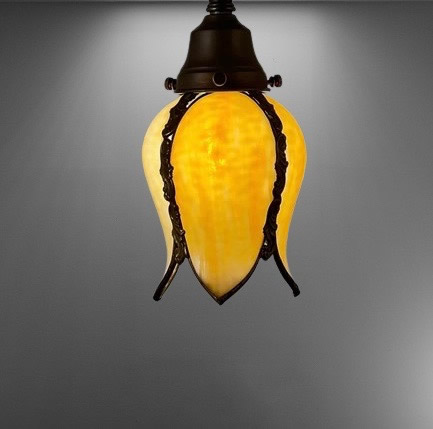 Amber Tulip Leaded Glass Pendant Light